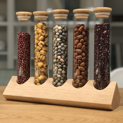 咖啡豆试管展示架 厨房密封罐豆类储存陈列架玻璃瓶创意实木收纳