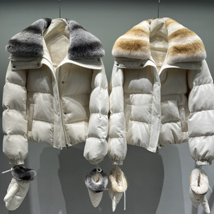 深圳南油狐狸毛长款羽绒服韩版宽松外套面包服连手套派克服