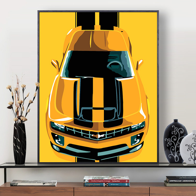 数字油彩画儿童画画diy跑车汽车填色油画手绘大黄蜂减压油画装饰