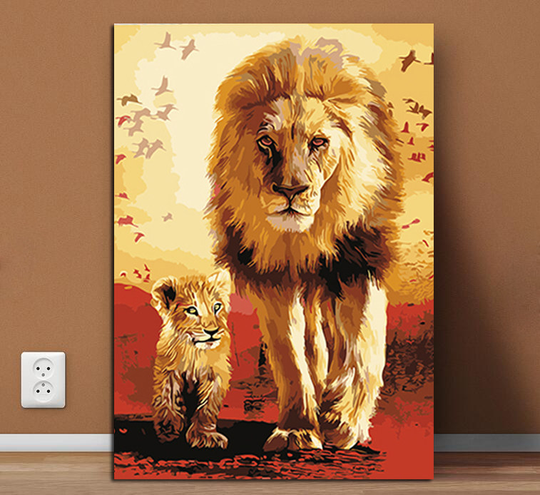 数字油彩画diy雄狮子儿童亲情水彩画手绘工动物填充涂色解压画画