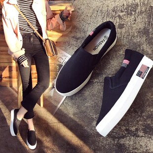 新款 2025年夏季 百搭一脚蹬板鞋 韩版 黑色平底帆布鞋 休闲懒人鞋 女鞋