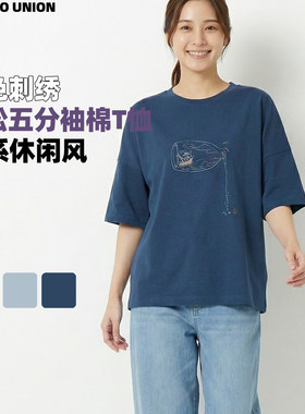 绣有海鸥、章鱼、船只的海洋图案