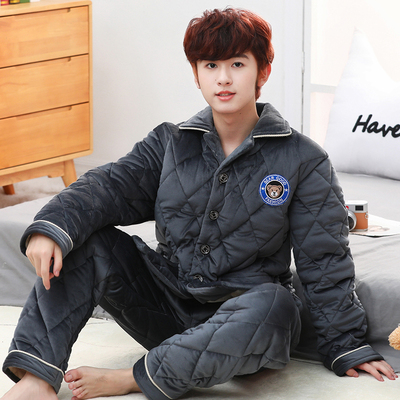 初中生珊瑚绒睡衣男青少年冬季
