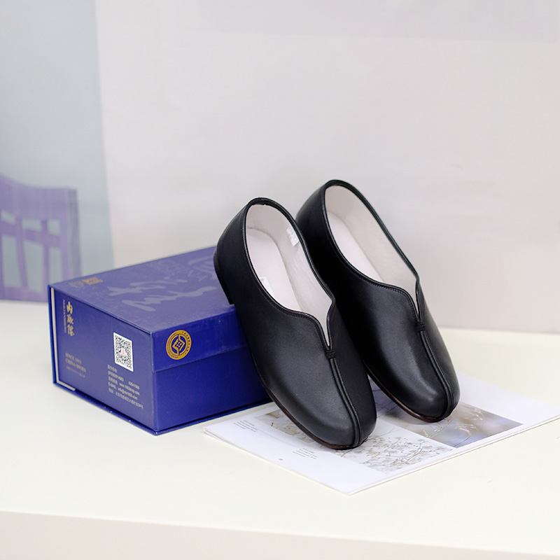 内联升男鞋手工皮便底牛皮夹鞋