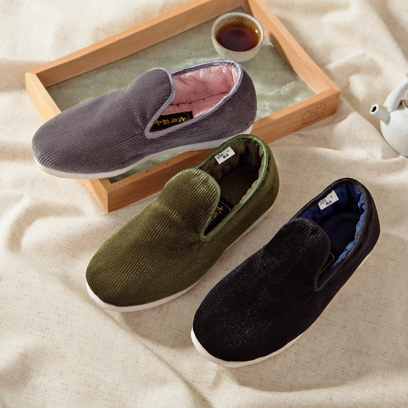 内联升秋冬新款千层底灯芯绒棉鞋