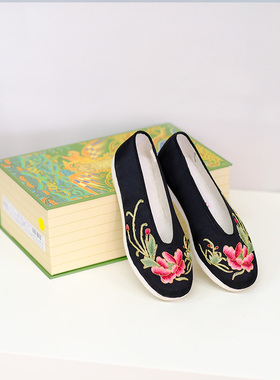 内联升女布鞋老北京布鞋透气手工千层底单鞋传统中式绣花鞋8701A