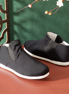 内联升布鞋春季情侣款手工千层底高帮缩口褶皱短靴DN8128/DN8616