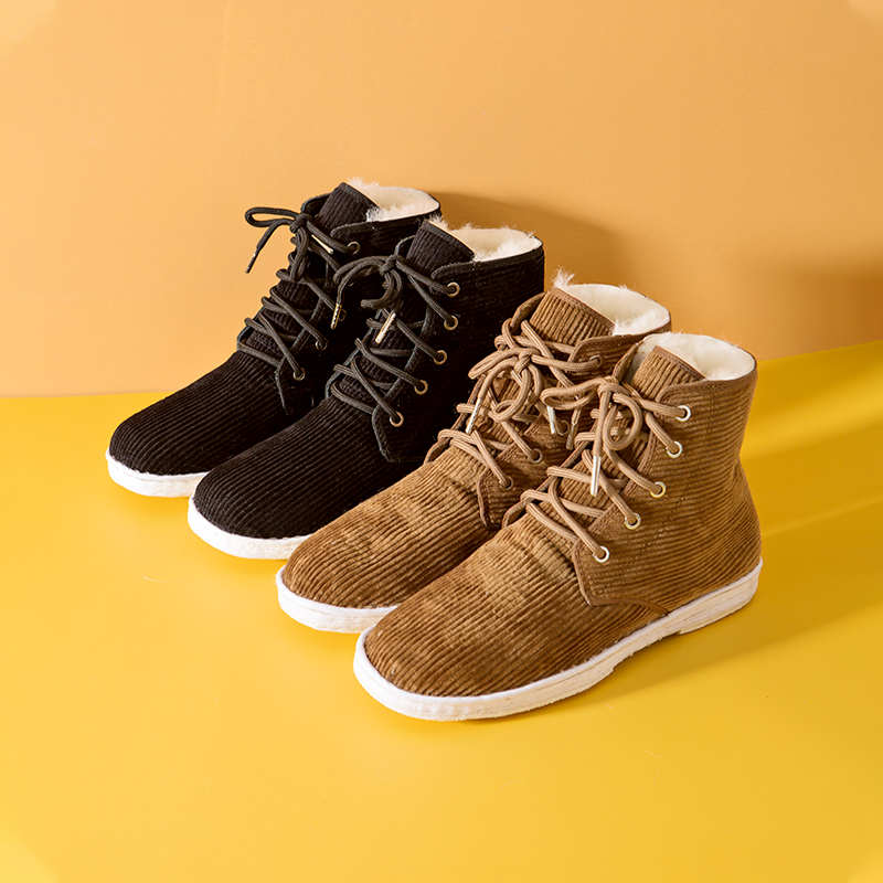 内联升男鞋手工灯芯绒羊毛棉鞋