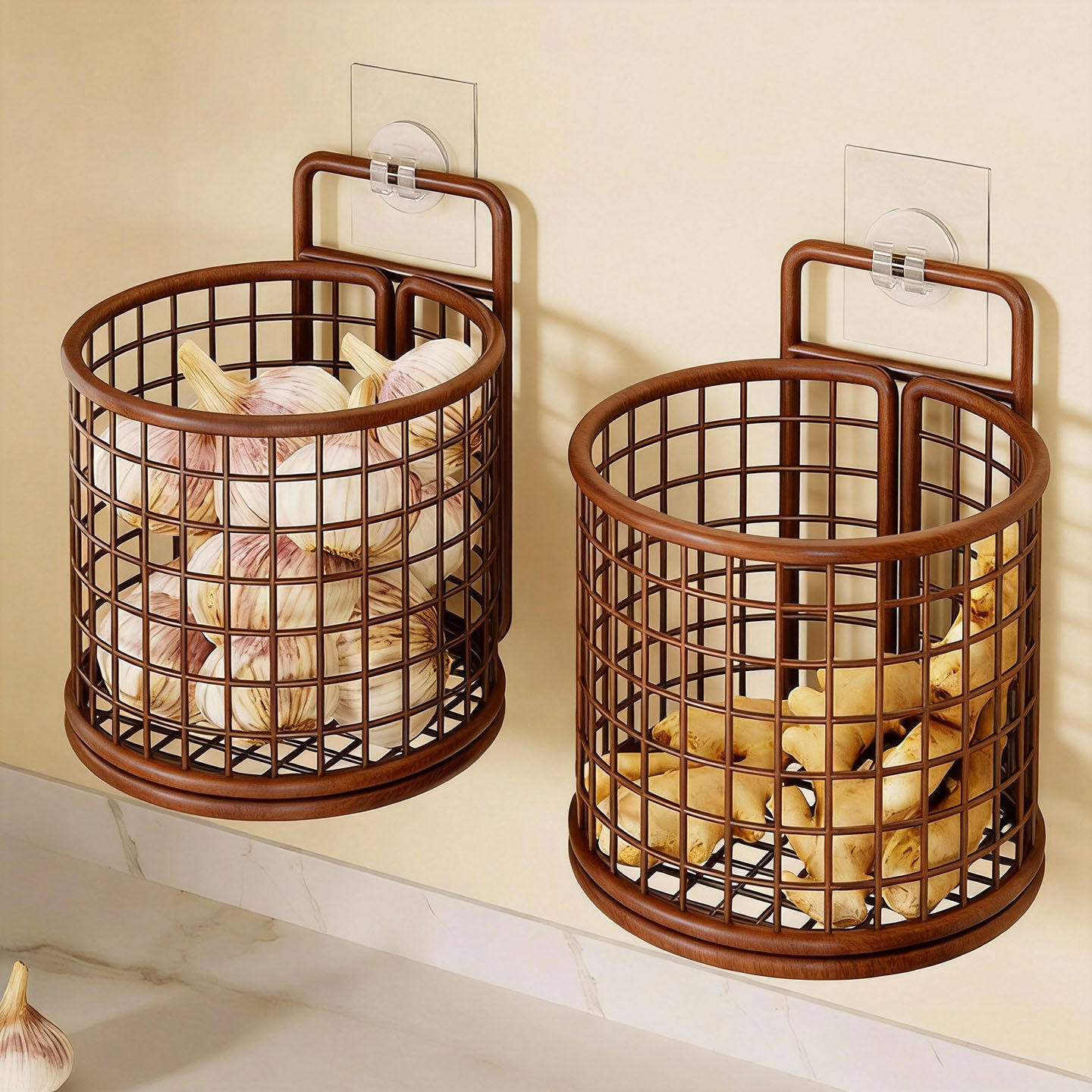 厨房果蔬置物架家用墙面壁挂式生姜蒜头收纳篮免打孔多功能菜篮子,收纳整理,其他收纳篮,淘宝优惠券,粉丝福利购,淘宝优惠卷