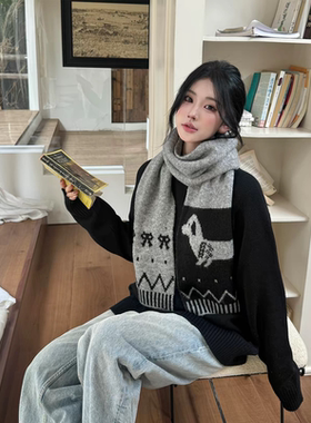 腊肠狗针织围巾女生款2025新款秋冬加厚韩系氛围感配大衣护颈围脖