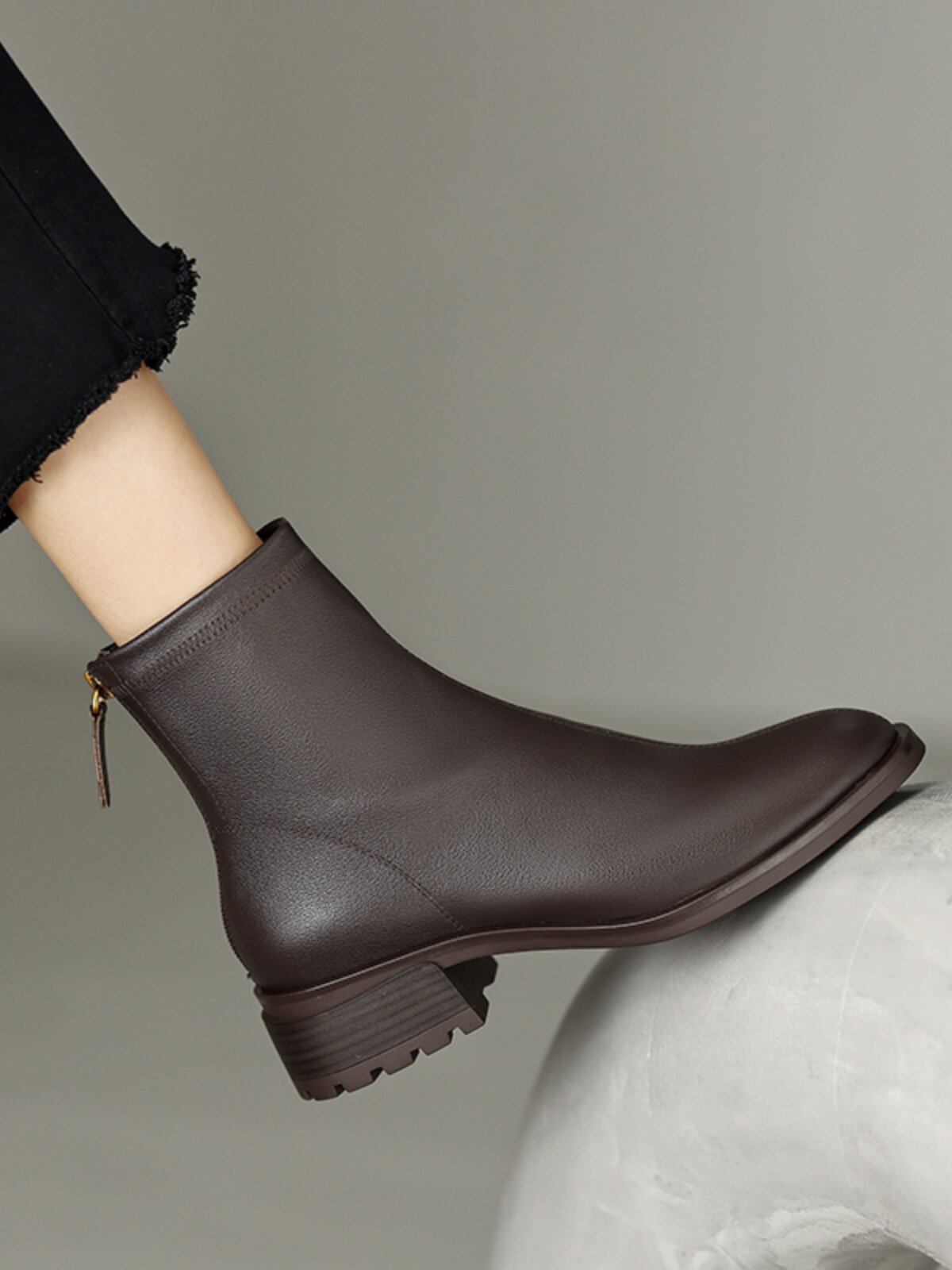 FALL|WINTER 2024 NEW SIMPLE COMMUTER BOOTIES WOMENS LOW HEEL BLOCK HEEL BOOTS LEATHER SKINNY SINGLE BOOTS