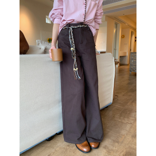 韩系高智感显瘦百搭显腿直棕色100棉牛仔裤 Even一雯 都会隐士