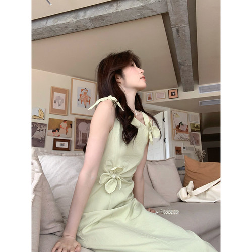 Even一雯【木兰晚香】韩系高智不对称扭结清冷感气质棉麻天丝长裙