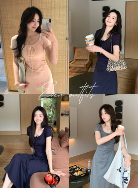 Even一雯【淡人周末】韩系高智感修身气质针织显瘦短袖连衣裙