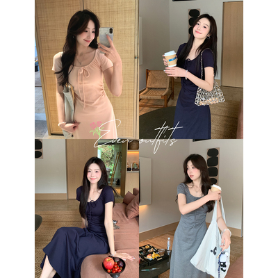 Even一雯【淡人周末】韩系高智感修身气质针织显瘦短袖连衣裙