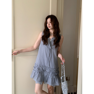 裙春 韩系高智度假木耳边连衣裙两件套罩衫 Even一雯 清迈艺术村