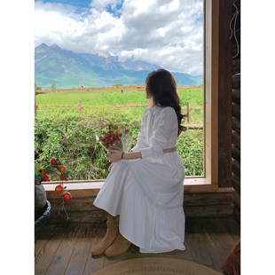 Even一雯【水生落日】韩系慵懒假日氛围法式蕾丝拼接早秋连衣裙