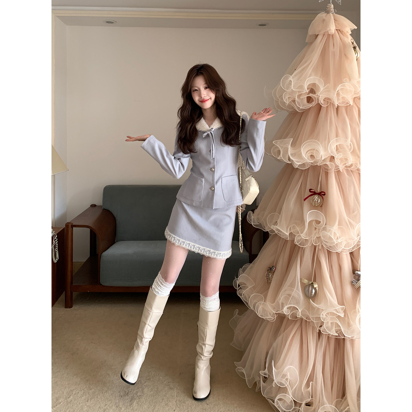 Even一雯【绫山小雪】韩系高智秋冬富家千金风精致高级感蓝色套装,女装/女士精品,时尚套装,淘宝优惠券,粉丝福利购,淘宝优惠卷