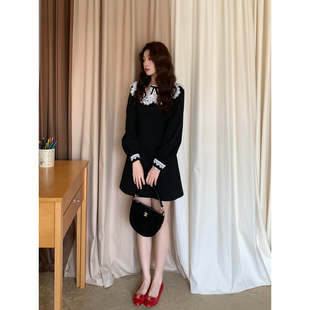 Even一雯 韩系高智赫本千金风蕾丝镂空年会收腰连衣裙 隐世佳人