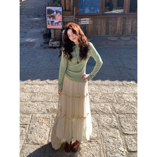 温柔半身裙波西假日网纱长裙 韩系高智感法式 Even一雯 奶油月牙