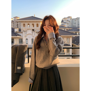 Even一雯【智性恋】韩系高智秋冬高知女主休闲韩版慵懒假两件毛衣