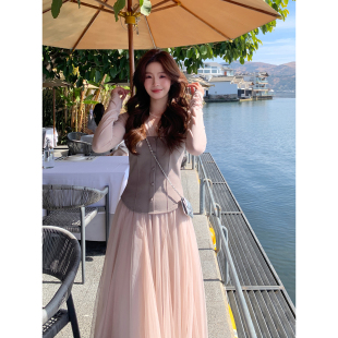 上衣 韩系高智撞色芭蕾风拼接收腰假两件长袖 Even一雯 冰夏私语