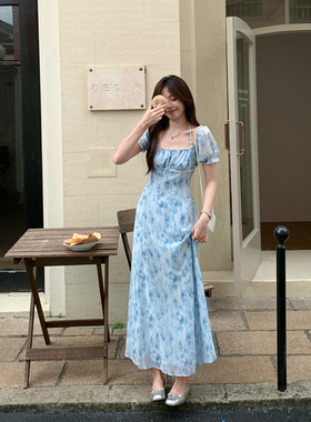 Even一雯【曼谷沙滩】韩系高智感碎花挂脖连衣裙女夏季度假风长裙