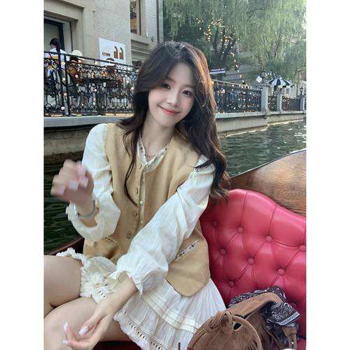 Even一雯【西部风情】韩系高智感100棉法式重工长袖上衣+半裙套装