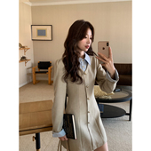 韩系高智秋冬修身 Even一雯 旋转心动 收腰撞色拼接假两件连衣裙