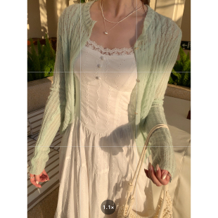 韩系高智感精致日常显白上衣简约绿针织开衫 Even一雯 半夏茯茶