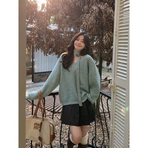 Even一雯【青苹果乐园 】韩系高智感宽松氛围感玫瑰花朵针织毛衣