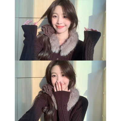 Even一雯【雪绒黑巧】韩系高智感秋冬含莱赛尔修身针织毛衣带毛领