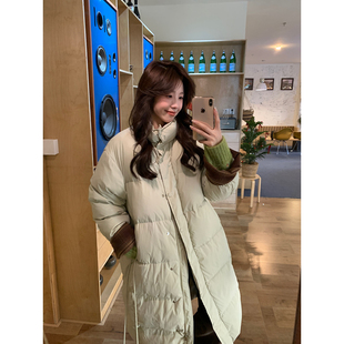 Even一雯【暖雪薄荷】韩系高智秋冬薄荷浅绿加厚长款大被子羽绒服