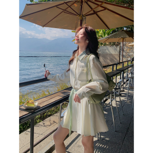 裙 韩系高智撞色连衣裙温柔通勤百搭简约衬衫 Even一雯 文学副刊