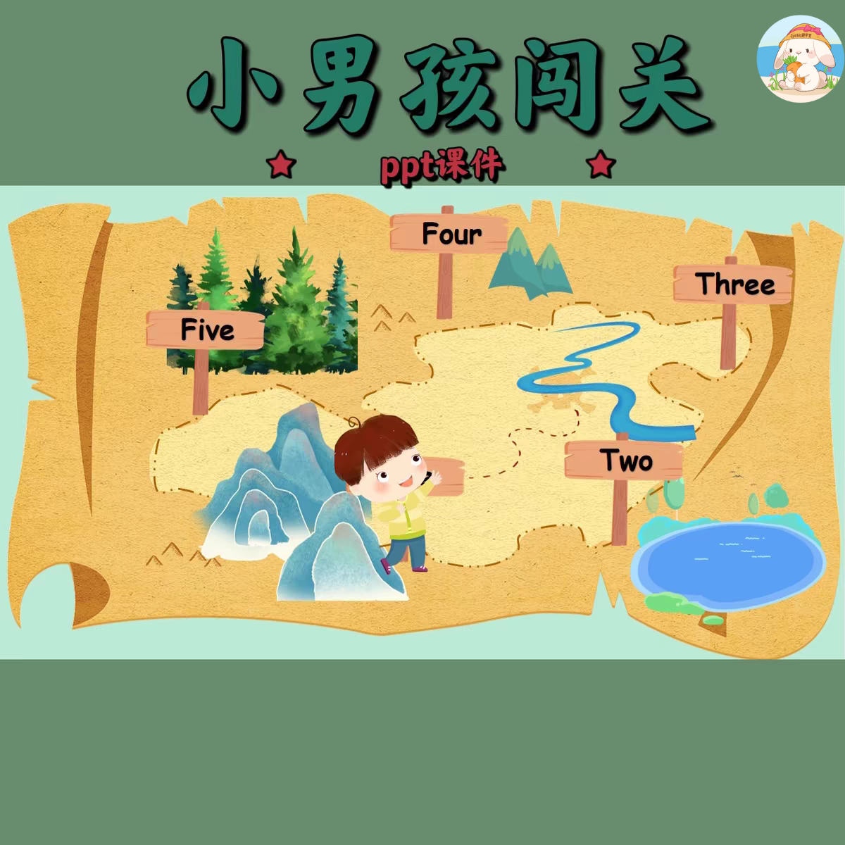 热销希沃+Wps版创意堂闯关类ppt课件小男孩公园闯关（地图动画）