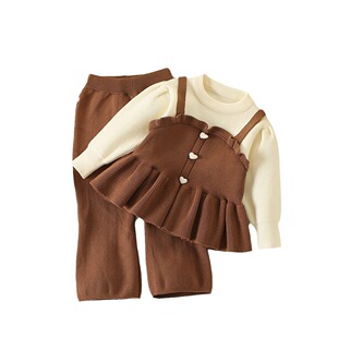 三折品牌撤柜童装秋款中小女童裤洋气假两件针织直筒套裤两件套