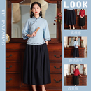 半裙套装 旗袍新中式 两件套纯色衬衣学生大码 民国风复古女装 春夏季