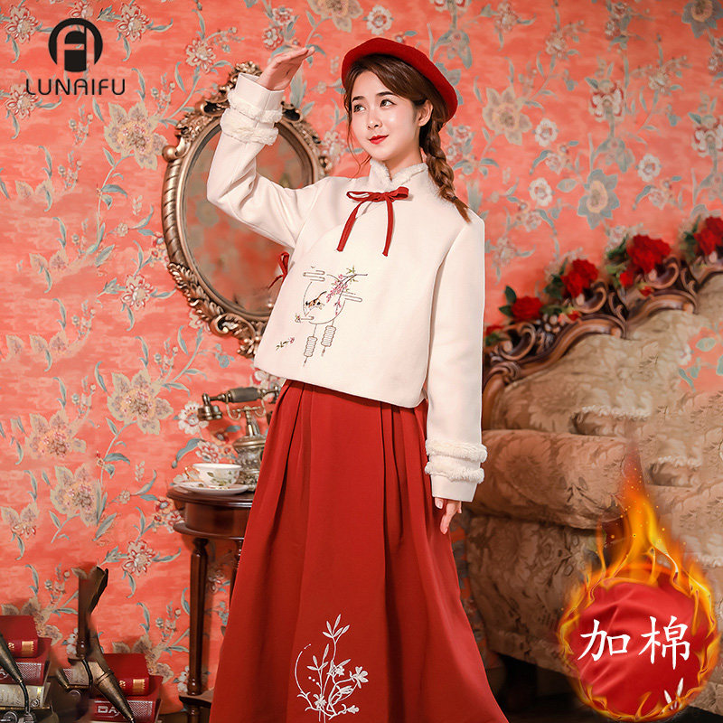 秋冬款夹棉加厚改良过年新式法式旗袍年轻款少女国风小袄清仓套装
