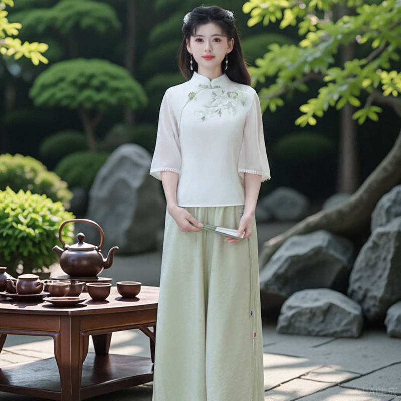 2026春夏季国风新中式上衣民国风小洋装小个子套装女士唐装裤茶服