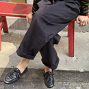 黑色单鞋 复古系带小流苏平底乐福鞋 HANDMADE BUBBLE