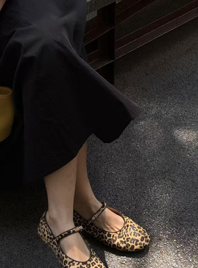 BUBBLE HANDMADE 复古百搭真皮圆头豹纹玛丽珍单鞋