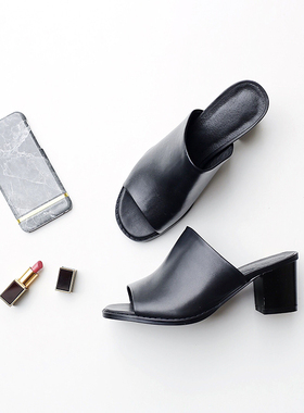 BUBBLE 时尚百搭穆勒粗跟拖鞋凉鞋2017新款女鞋夏休闲鞋