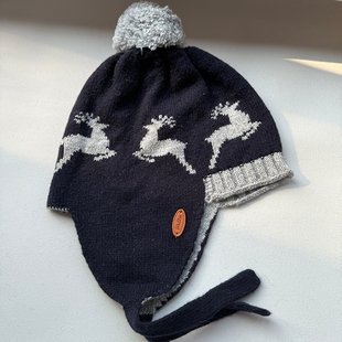秋冬新款儿童线帽男童薄款麋鹿造型针织毛线帽小童宝宝套头护耳帽