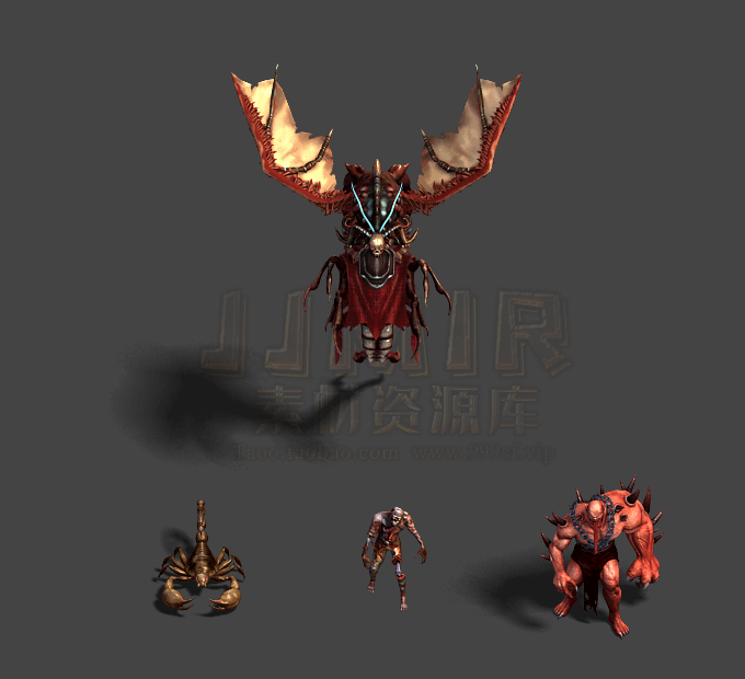 传奇怪物素材 4只复古高清幽冥怪物 8方向 360张齐全PNG格式CW125