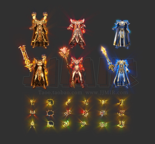 传奇剑甲素材 高清复古 王者狂雷逆魔通云男女武器衣服含首饰素材