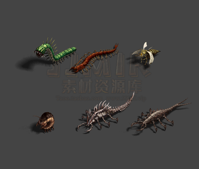 传奇怪物素材 6只复古高清蜈蚣怪物 8方向 360张齐全PNG格式CW107