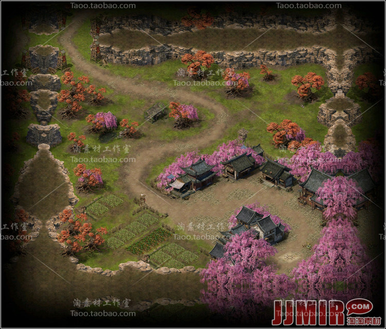 传奇地砖地图素材 桃花村庄系列 高清独立地砖 无缝封边 CZ084