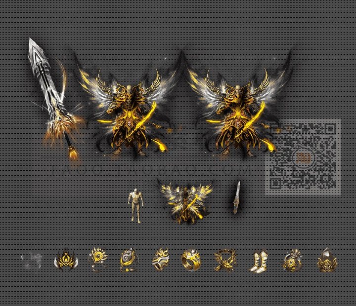 传奇装备 冰雪沉默复古 男女分体剑甲配首饰套装素材 - tz1070