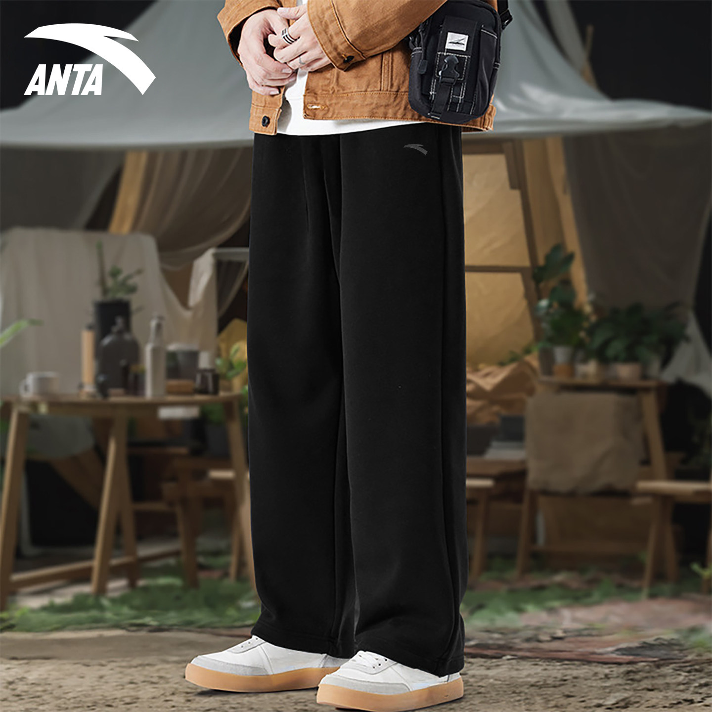 安踏男款长裤黑色直筒裤春季百搭休闲针织卫裤青少年宽松运动裤子