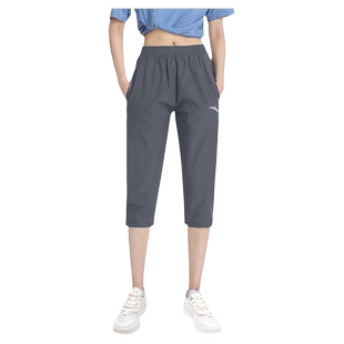 安踏七分裤女运动短裤夏季新款冰丝速干灰色宽松大码休闲女士裤子